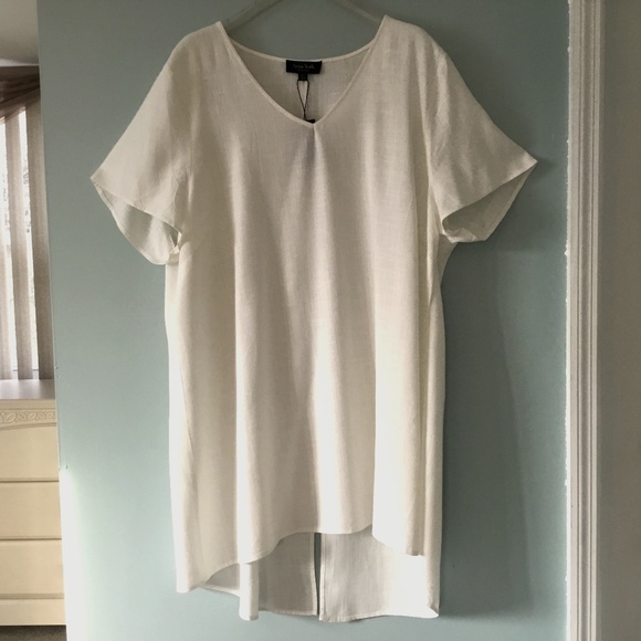 Arna York Tops - Arna York Cream Linen Split Back Hi Low Tunic, Short Sleeve, Size 22/24, NWT